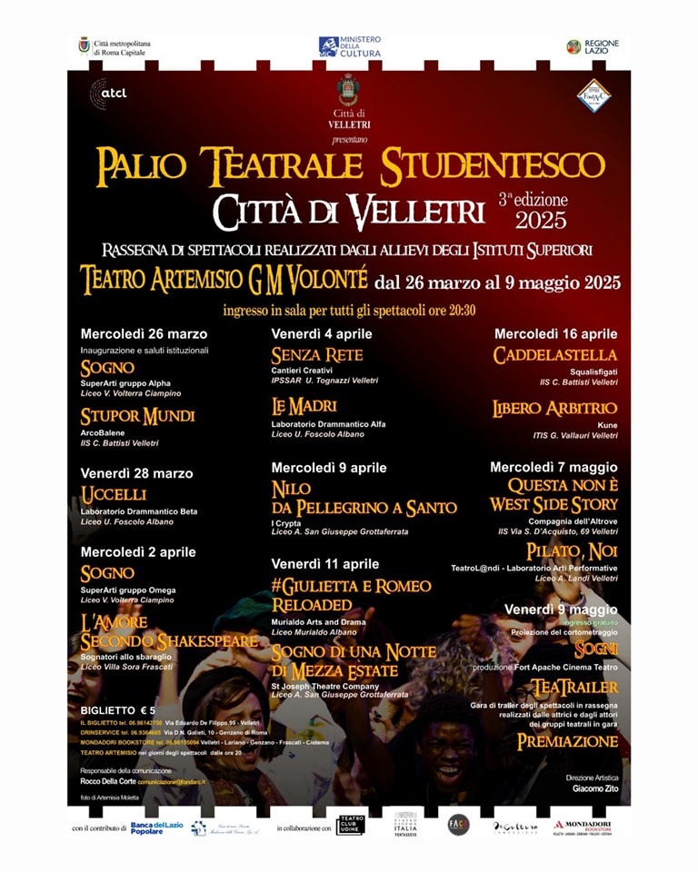 Tutto pronto per la terza edizione del Palio Teatrale Studentesco “Città di&nbsp;Velletri”